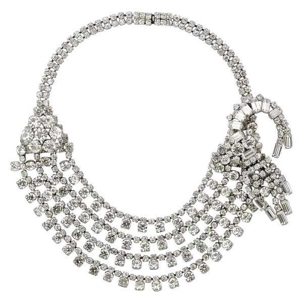 Silver Plated Diamante Statement Collar Necklace circa 1950s